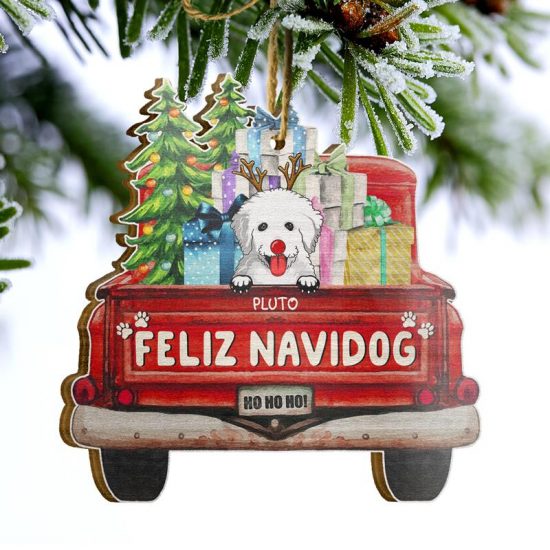 Feliz Navidog Christmas Gift Dog Lover Gift Personalized Custom Wooden Ornament 2