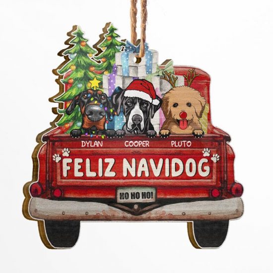 Feliz Navidog - Christmas Gift - Dog Lover Gift - Personalized Custom Wooden Ornament