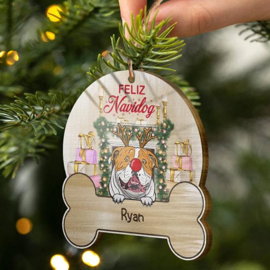 Feliz Navidog Christmas Gift For Dog Lovers Personalized Custom Wooden Ornament 1