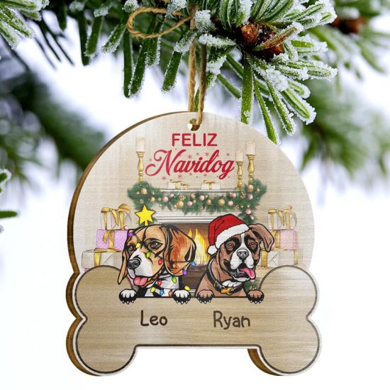 Feliz Navidog Christmas Gift For Dog Lovers Personalized Custom Wooden Ornament 2