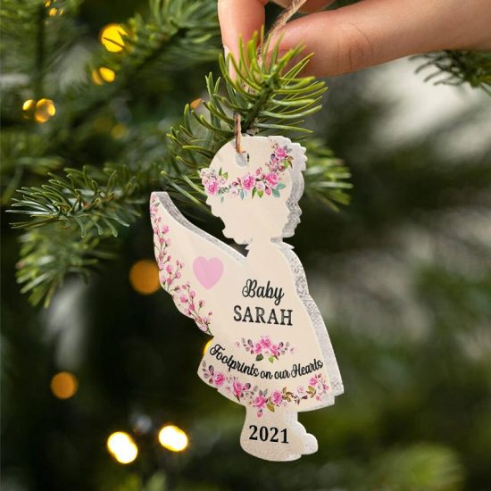Footprints On Our Hearts Baby Angel Loss Of Child Gift Personalized Custom Angel Acrylic Ornament 1