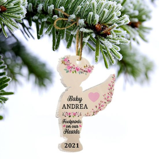 Footprints On Our Hearts Baby Angel Loss Of Child Gift Personalized Custom Angel Acrylic Ornament 2