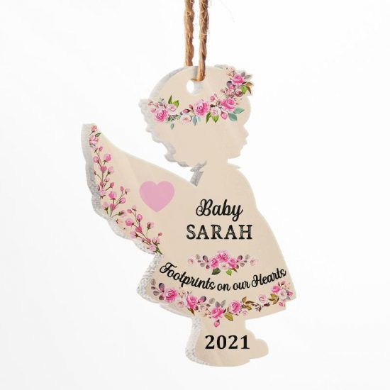 Footprints On Our Hearts Baby Angel Loss Of Child Gift Personalized Custom Angel Acrylic Ornament 3