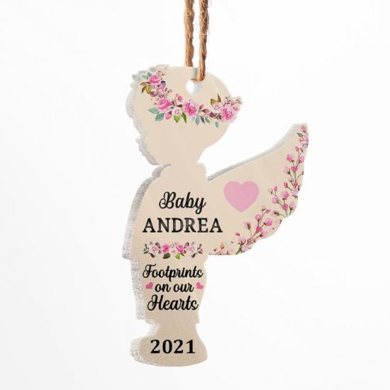 Footprints On Our Hearts Baby Angel - Loss Of Child Gift - Personalized Custom Angel Acrylic Ornament