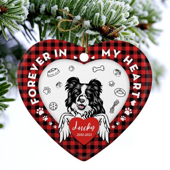 Forever In My Heart Dog Memorial Gift Personalized Custom Heart Ceramic Ornament 1