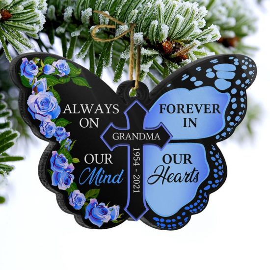 Forever In Our Hearts Memorial Gift Personalized Custom Butterfly Acrylic Ornament 1