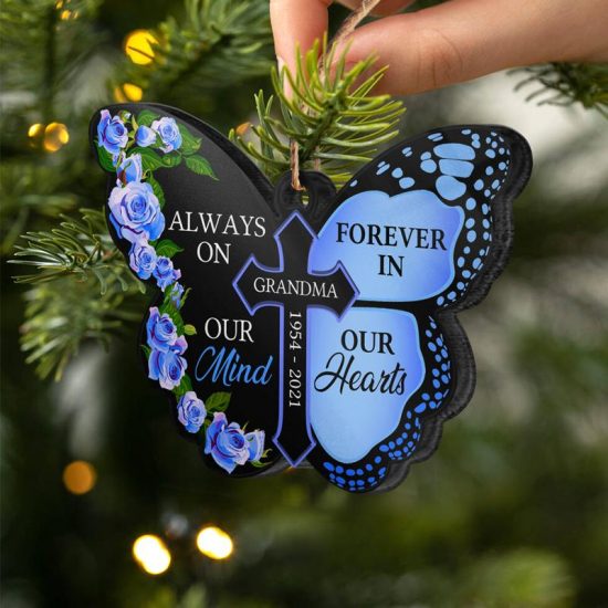 Forever In Our Hearts Memorial Gift Personalized Custom Butterfly Acrylic Ornament 2