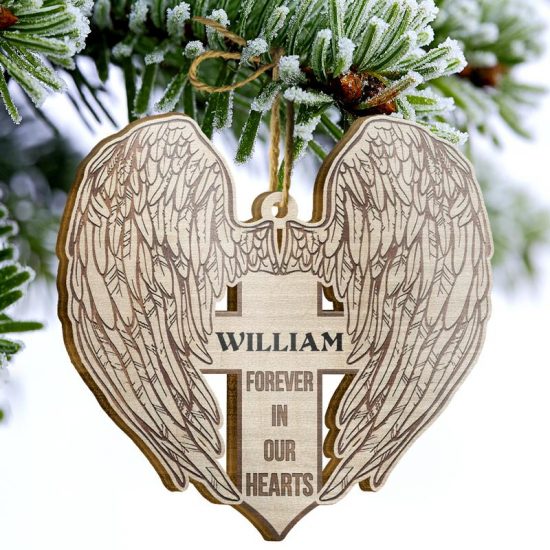 Forever In Our Hearts Sympathy Memorial Christmas Gift Personalized Custom Wooden Cutout Ornament 2
