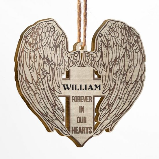 Forever In Our Hearts Sympathy Memorial - Christmas Gift - Personalized Custom Wooden Cutout Ornament