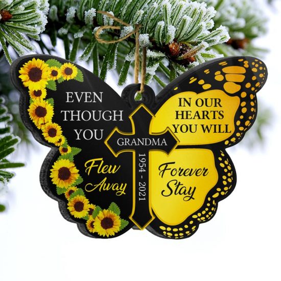 Forever Stay Memorial Gift Personalized Custom Butterfly Acrylic Ornament 1