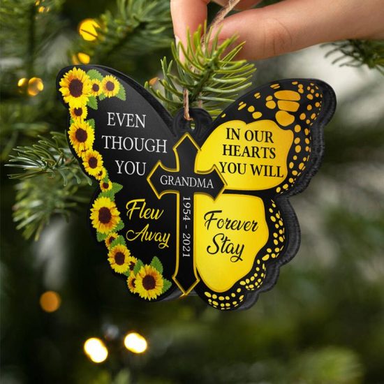 Forever Stay Memorial Gift Personalized Custom Butterfly Acrylic Ornament 2