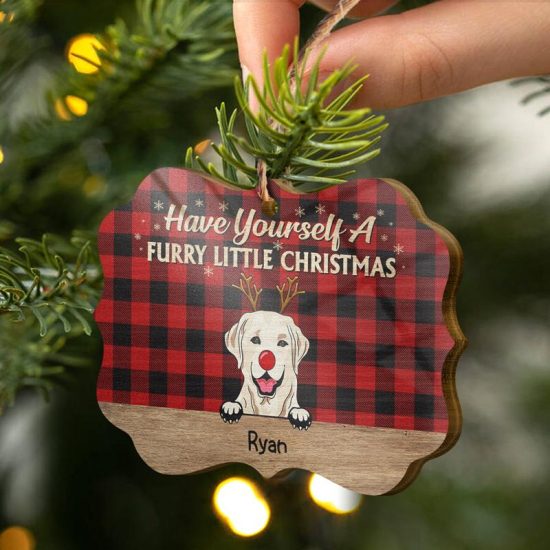Furry Little Christmas Dog Christmas Gift For Dog Lovers Personalized Custom Wooden Ornament 1