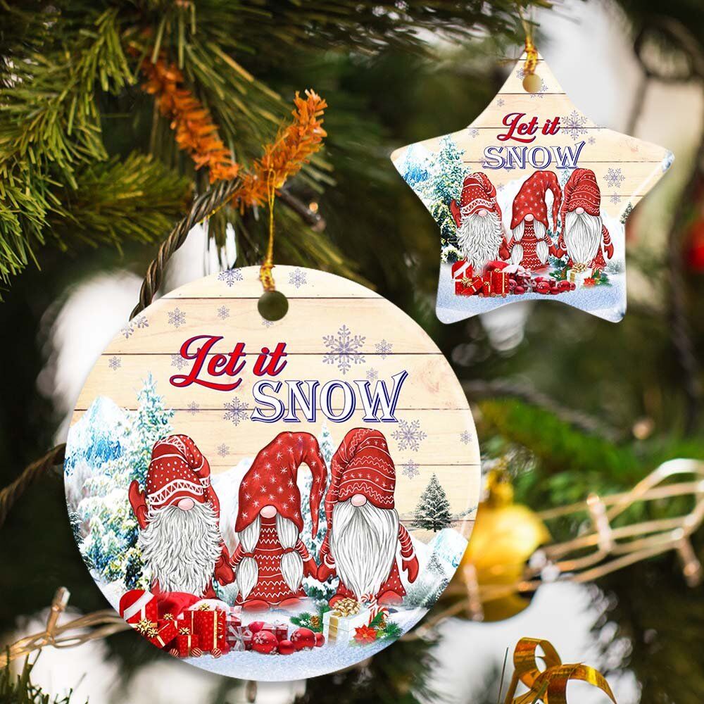 Gnomes. Let It Snow Christmas Ceramic Ornament