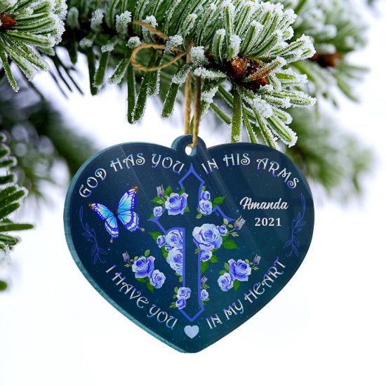 God Has You In His Arms Memorial Gift Personalized Custom Heart Acrylic Ornament 2