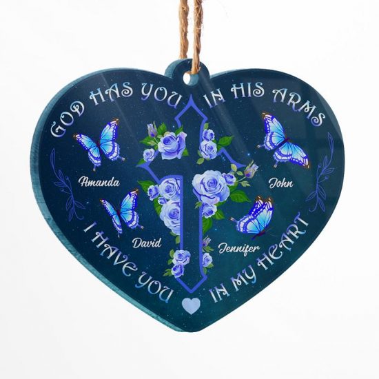 God Has You In His Arms - Memorial Gift - Personalized Custom Heart Acrylic Ornament