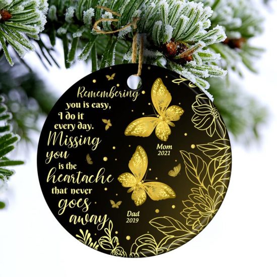 Gold Butterfly Missing You Memorial Gift Personalized Custom Circle Ceramic Ornament 1