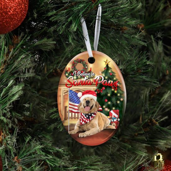 Golden Retriever Santa Paws Ceramic Ornament 3