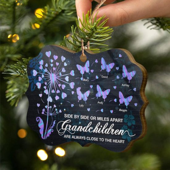 Grandchildren Are Always Close To The Heart Butterfly Gift For Grandma Personalized Custom Wooden Ornament 1