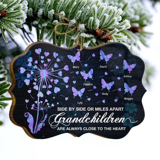 Grandchildren Are Always Close To The Heart Butterfly Gift For Grandma Personalized Custom Wooden Ornament 2