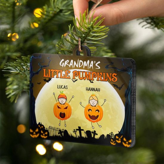Grandmas Little Pumpkins Halloween Gift Idea Personalized Custom Rectangle Acrylic Ornament 1