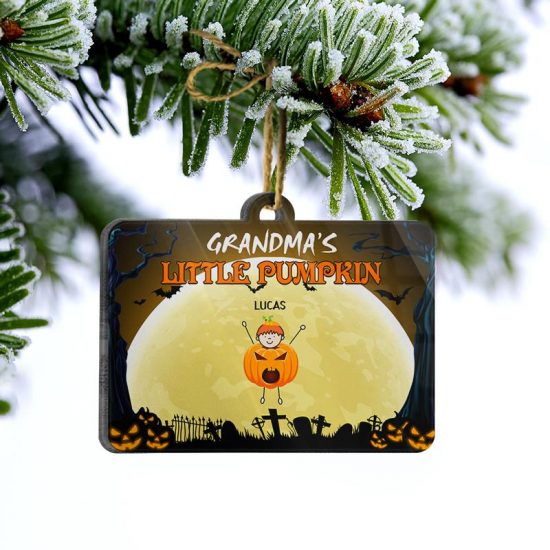 Grandmas Little Pumpkins Halloween Gift Idea Personalized Custom Rectangle Acrylic Ornament 2