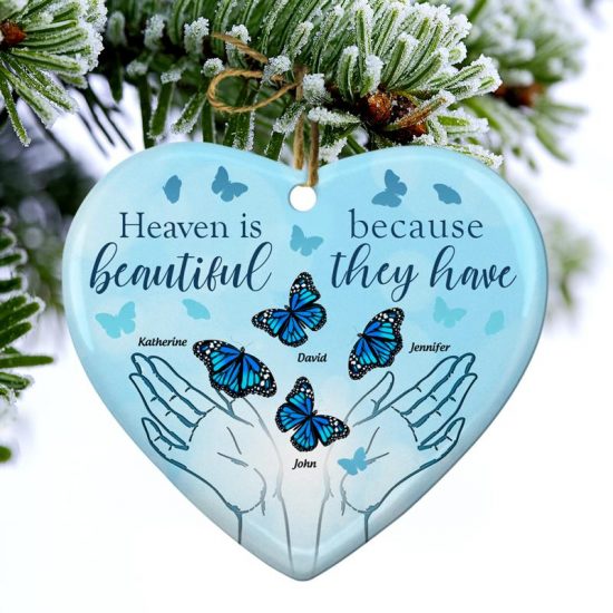 Heaven Is Beautiful Memorial Gift Personalized Custom Heart Ceramic Ornament 1