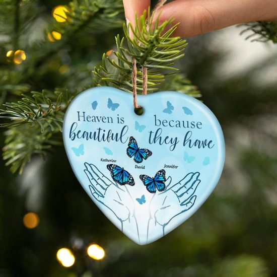 Heaven Is Beautiful Memorial Gift Personalized Custom Heart Ceramic Ornament 2