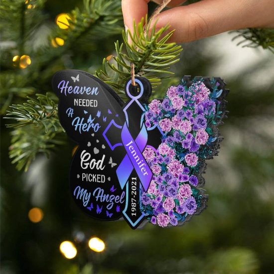 Heaven Needed A Hero Memorial Gift Personalized Custom Butterfly Acrylic Ornament 1