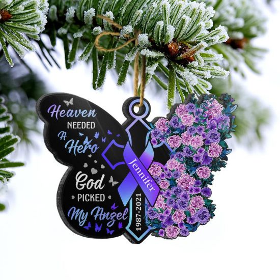Heaven Needed A Hero Memorial Gift Personalized Custom Butterfly Acrylic Ornament 2