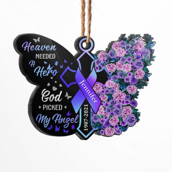 Heaven Needed A Hero - Memorial Gift - Personalized Custom Butterfly Acrylic Ornament