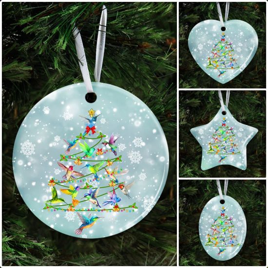 Hummingbird Christmas Tree Ceramic Ornament 6
