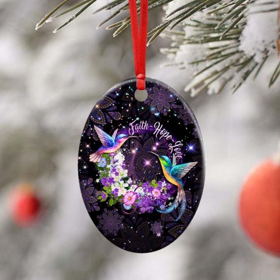 Hummingbird. Faith Hope Love Ceramic Ornament 3
