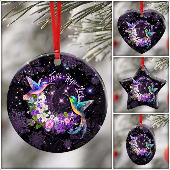 Hummingbird. Faith Hope Love Ceramic Ornament 6