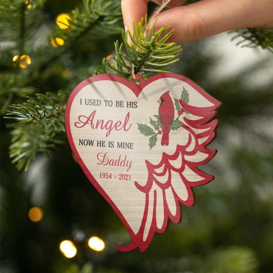 I Used To Be His Angel Memorial Gift Personalized Custom Wooden Ornament 2