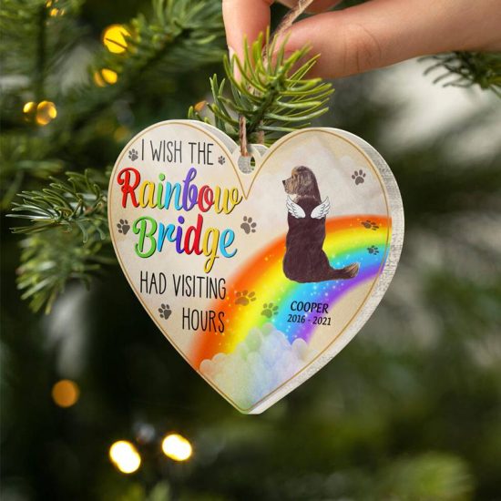 I Wish The Rainbow Bridge Dog Memorial Gift Personalized Custom Heart Acrylic Ornament 2