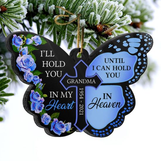 Ill Hold You In My Heart Memorial Gift Personalized Custom Butterfly Acrylic Ornament 1