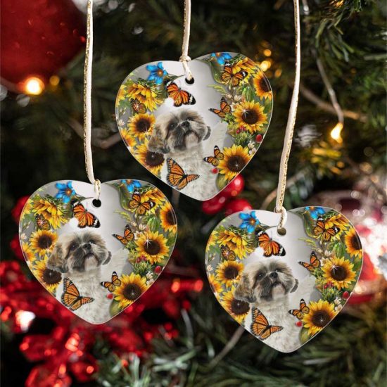 In My Meory Of Shih Tzu Sunflowers Dog Lover Ceramic Ornament 1