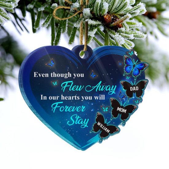 In Our Hearts You Will Forever Stay Memorial Gift Personalized Custom Heart Acrylic Ornament 1
