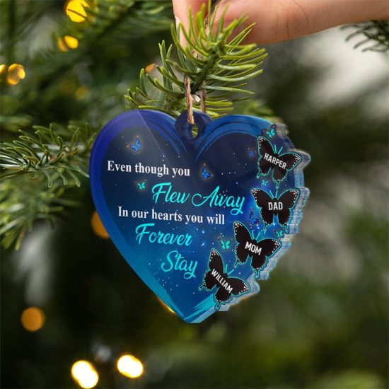 In Our Hearts You Will Forever Stay Memorial Gift Personalized Custom Heart Acrylic Ornament 2