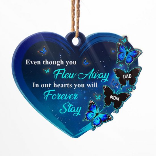 In Our Hearts You Will Forever Stay - Memorial Gift - Personalized Custom Heart Acrylic Ornament