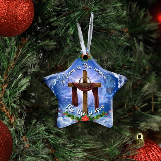 Jesus Christian Cross Christmas Ceramic Ornament 1