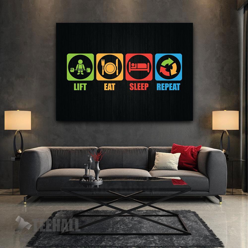 Lift Eat Sleep Repeat Motivational Canvas Prints Wall Art Decor