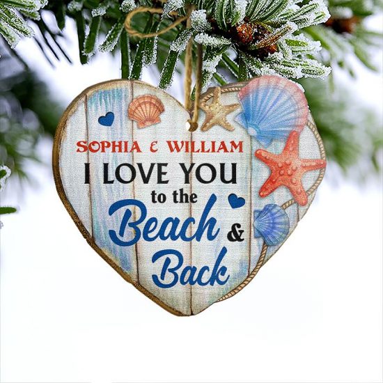 Love You To The Beach Christmas Gift Personalized Custom Wooden Ornament 2