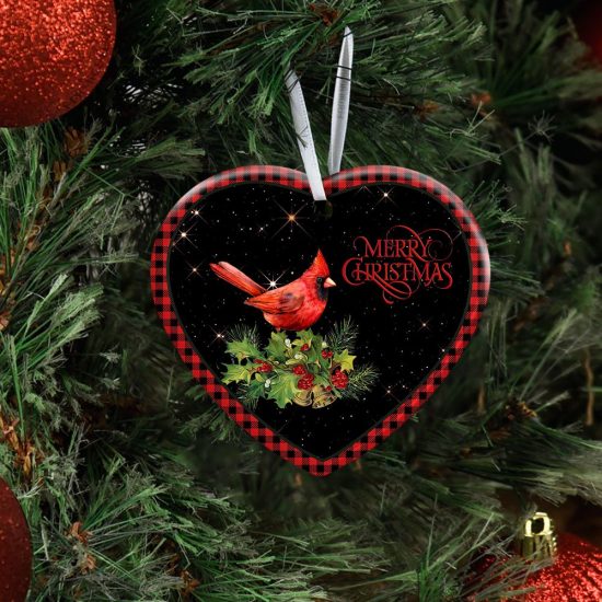 Merry Christmas Cardinal Ceramic Ornament 2