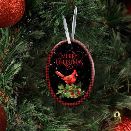 Merry Christmas Cardinal Ceramic Ornament 3