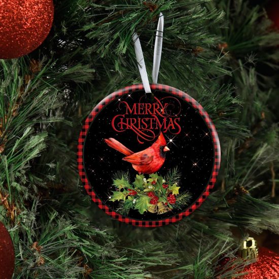 Merry Christmas Cardinal Ceramic Ornament 4