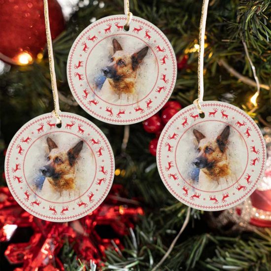 Merry Christmas German Shepherd Reindeer Ceramic Ornament 1