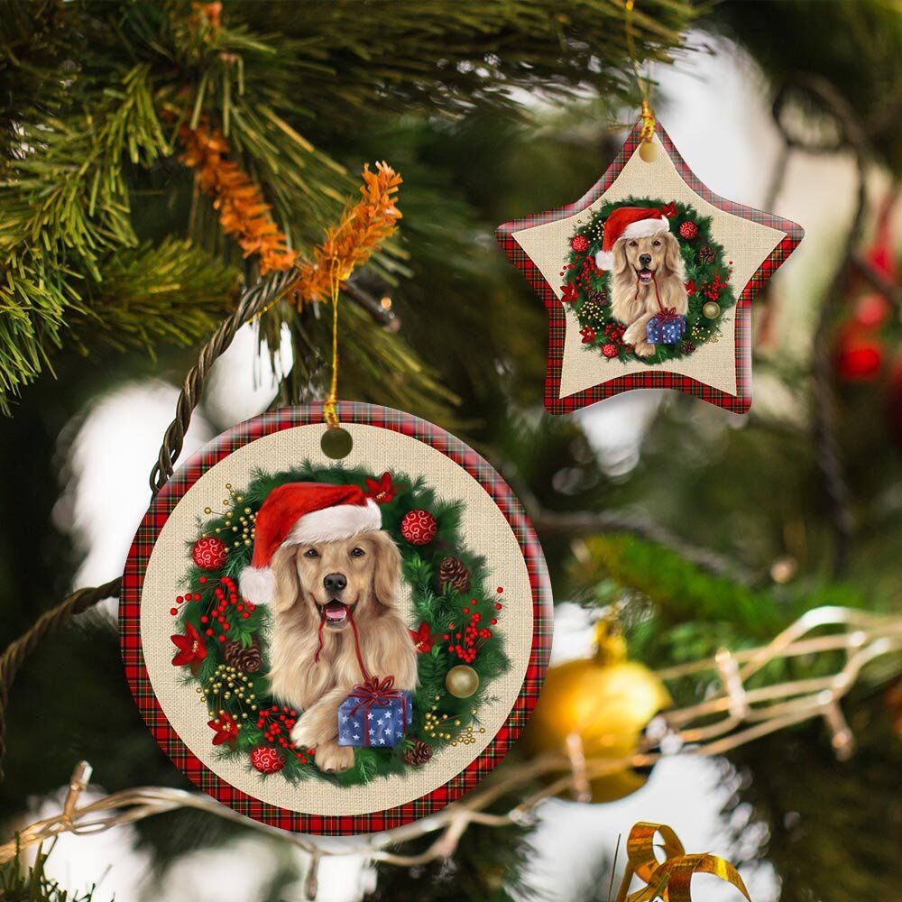 Merry Christmas Golden Retriever Ceramic Ornament