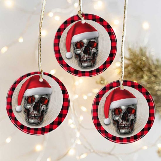 Merry Christmas Skull Horror Ceramic Ornament 1