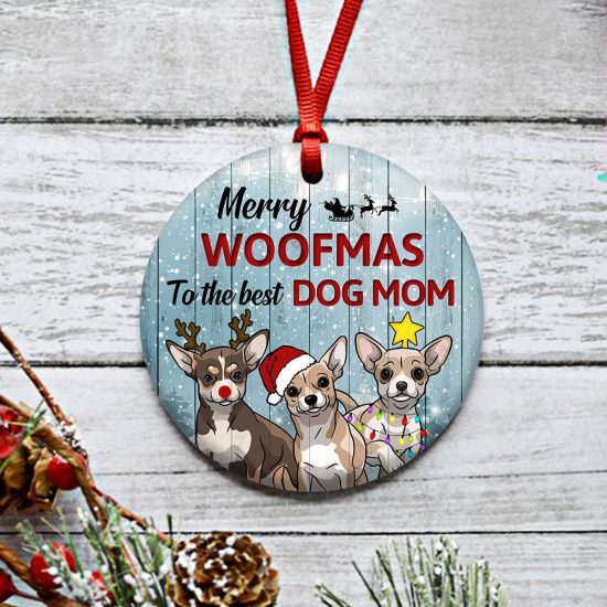 Merry Woofmas Chihuahua Round Ornament 2